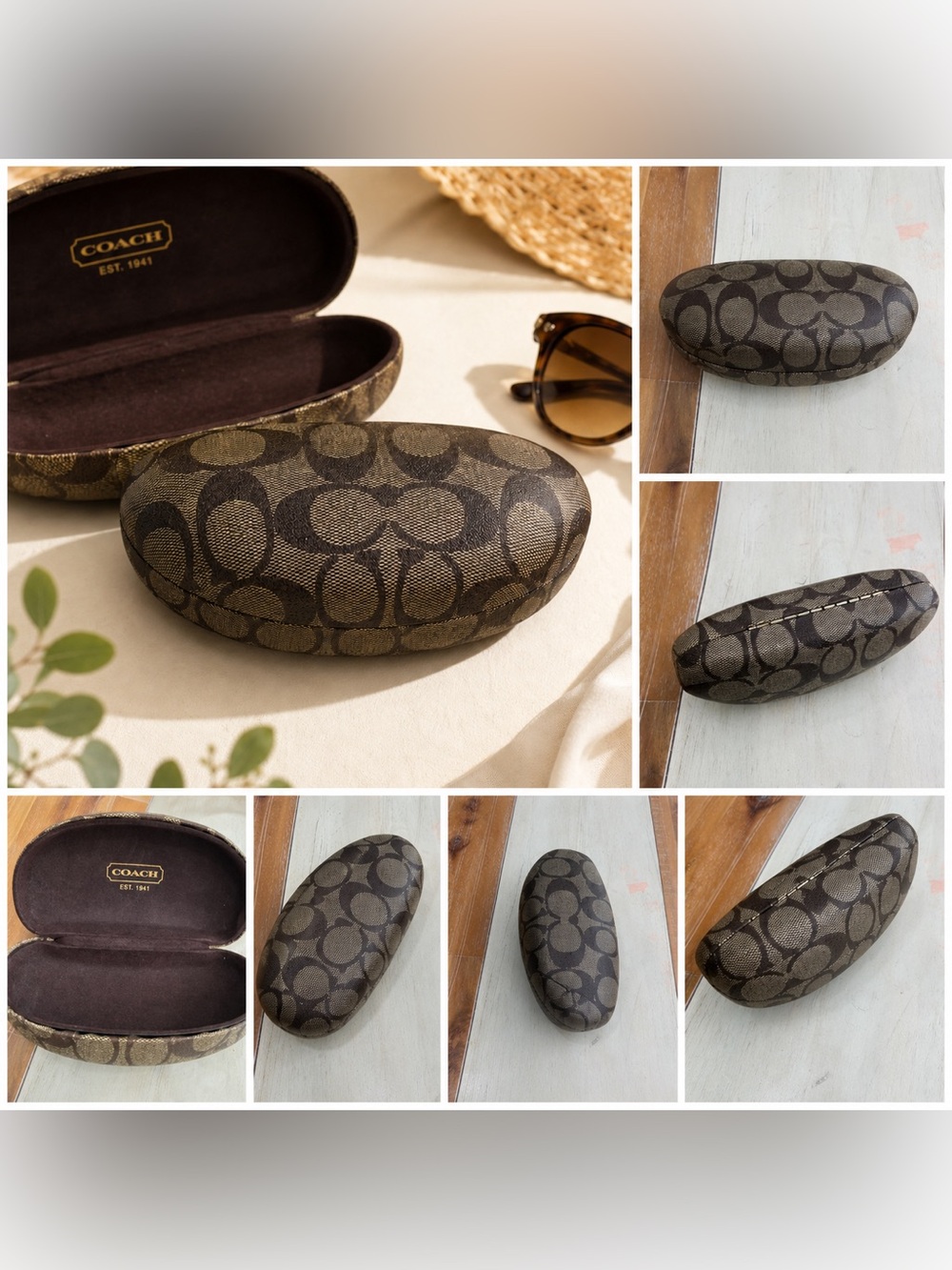 Coach Brown Signature Monogram Hard Shell Glasses Case
